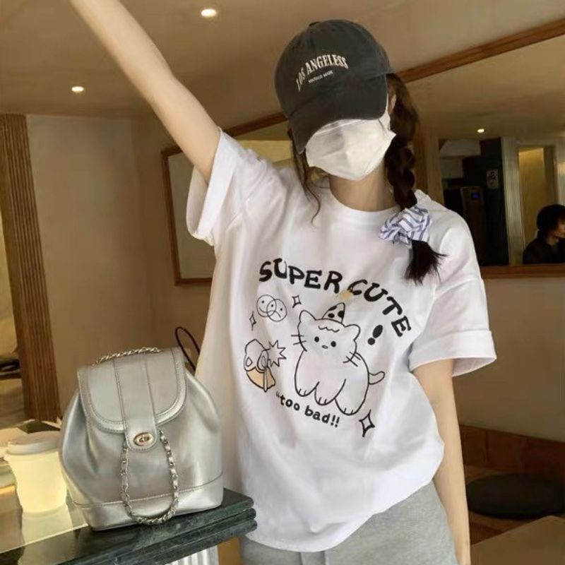 👕🧸 เสื้อยืด ผ้านุ่ม ฟรีไซส์ ลายน่ารักๆ เสื้อยืดคอกลม TS 🚩สินค้าพร้อมส่ง