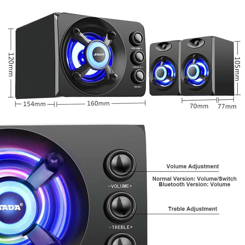 ลำโพง SADA-D208 Bluetooth Stereo Speaker ระบบเสียงสเตอริโอ 2.1 พร้อมไฟ RGB รองรับการเชื่อมต่อทั้ง Bluetooth และ Jack 3.5 mm #Mobuying