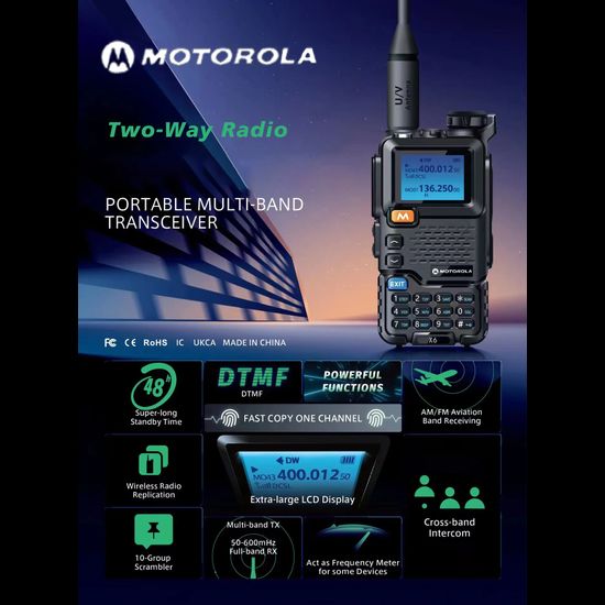 【หูฟังฟรี】วิทยุสื่อสาร motorola X6 10W การรับเซ็กเมนต์ AM/FM 200 ช่อง 4800mAh ระยะการสื่อสาร 1-10KM Two-Way Radio วิทยุสื่อสารดำ