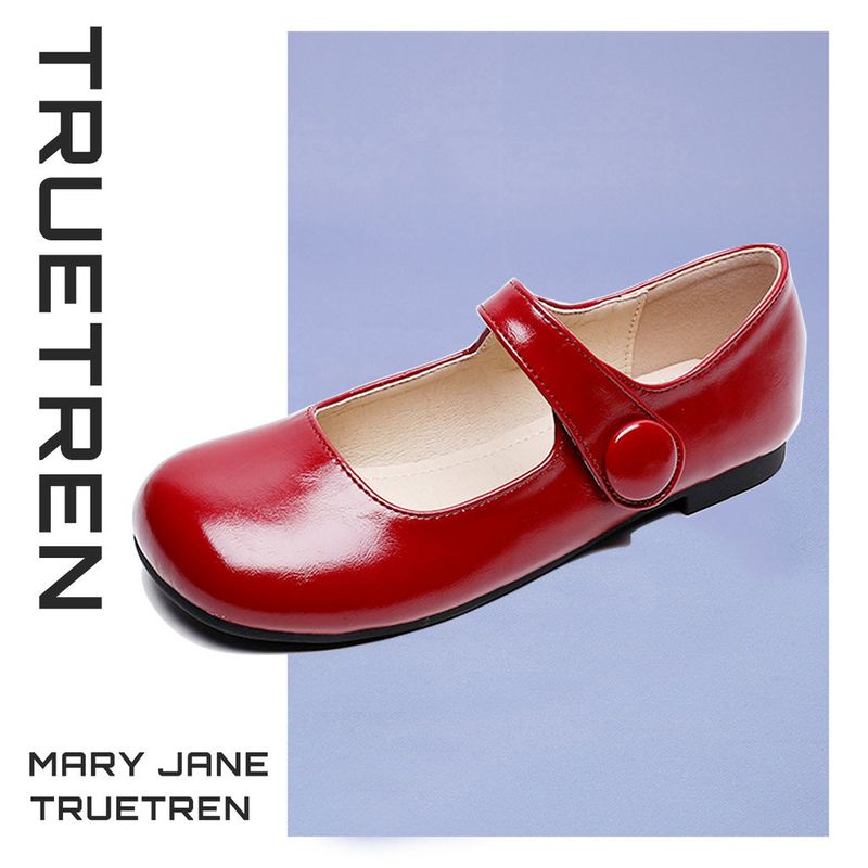 Truetren Mary Jane รองเท้าหนังนิ่ม ส้นแบน สไตล์ญี่ปุ่นน่ารัก สีแดง สําหรับผู้หญิง [34-43]