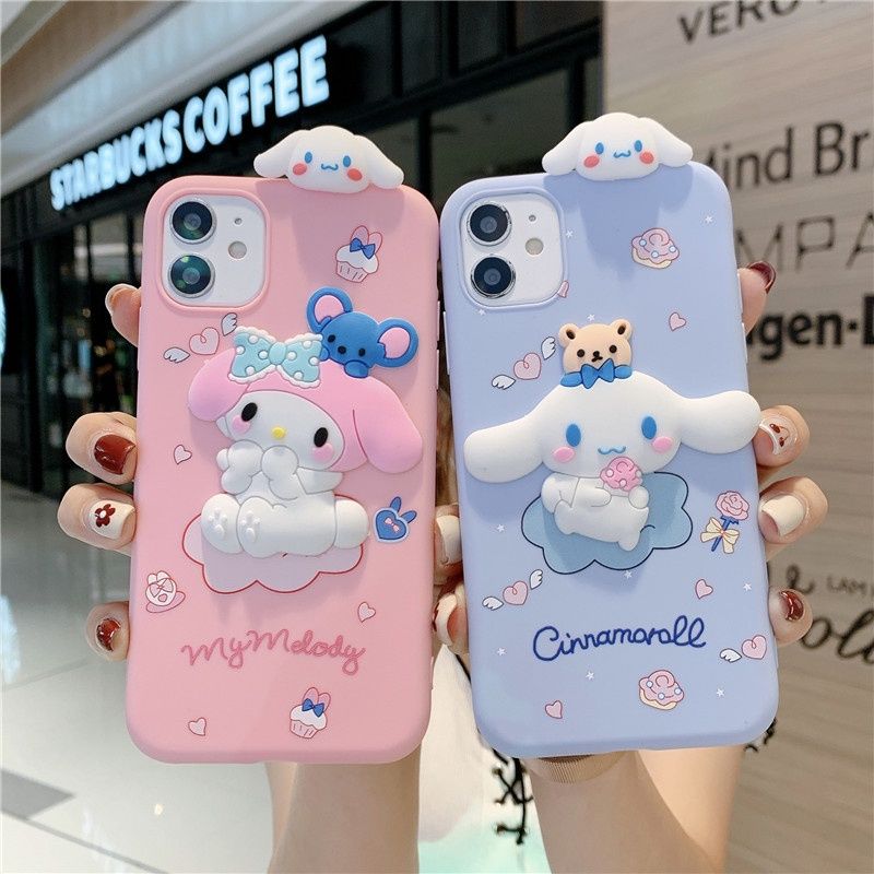 Compatible For iPhone 15 14 Pro Max 13 12 mini 6S 6 7 8 Plus 11 Pro X XR XS Max se 2020 เคสโทรศัพท์มือถือ ซิลิโคน ลาย Cinnamoroll Melody น่ารัก สามมิติ สําหรับ