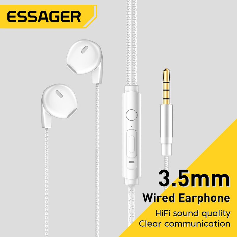 Essager 3.5มม. หูฟังแบบมีสายหูฟังพร้อมไมโครโฟนสำหรับ Xiaomi Samsung โทรศัพท์คอมพิวเตอร์ PC ชุดหูฟังหูฟัง Ear Buds Head Set