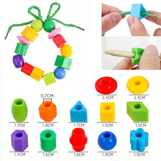 ของเล่นเชือกลูกปัด Montessori Fine Motor Skill เสริมการเรียนรู้เด็ก 25 40 60 ชิ้น