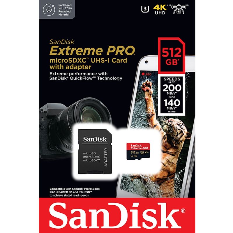 SanDisk Extreme Pro microSD 512GB Speed อ่าน 200MB/s เขียน 140MB/s (SDSQXCD-512G-GN6MA)เมมโมรี่การ์ด