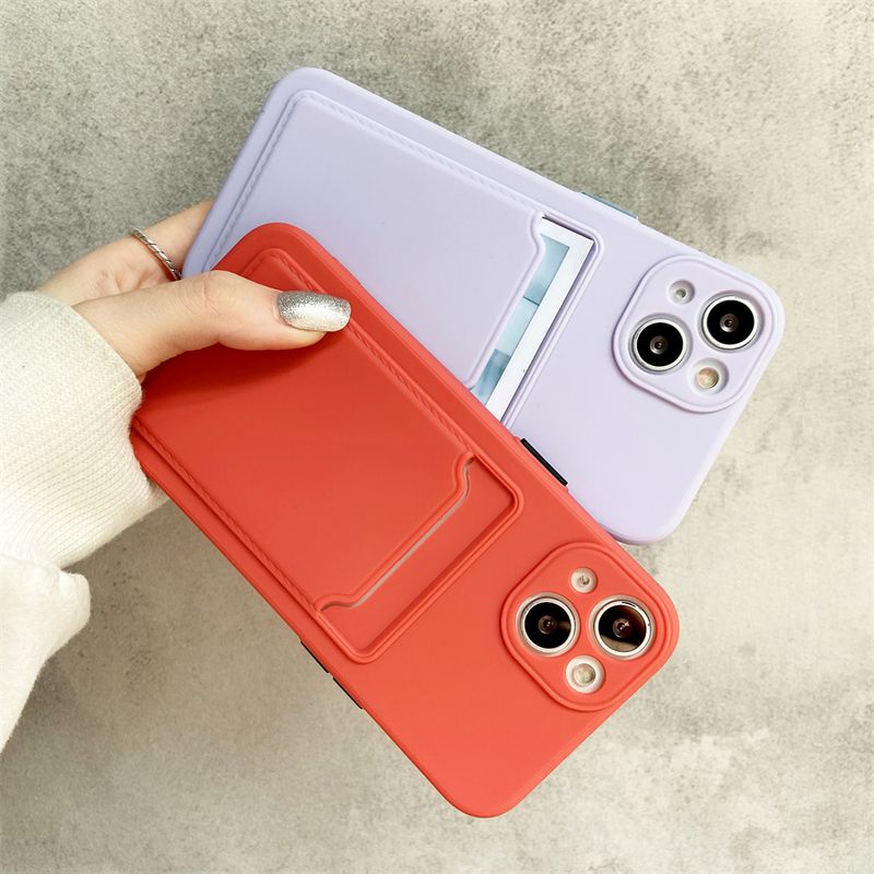 เคสใช้สำหรับเคสซิลิโคนแบบอ่อน กันกระแทกซองใส่บัตร Slot iPhone 15 14 13 12 11 Pro Max X XS Max XR 7 8 Plus SE 2020