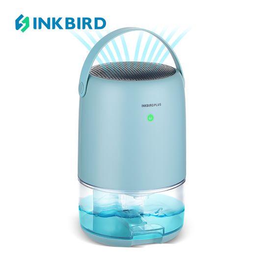 INKBIRD เครื่องลดความชื้นในแอร์ปั๊มพ์เสียงเงียบพิเศษขนาด1100มล. พร้อมเครื่องลดความชื้นระบบไฟฟ้า7ไฟ LED สีสำหรับเสื้อผ้าแห้งในบ้านและห้องน้ำ