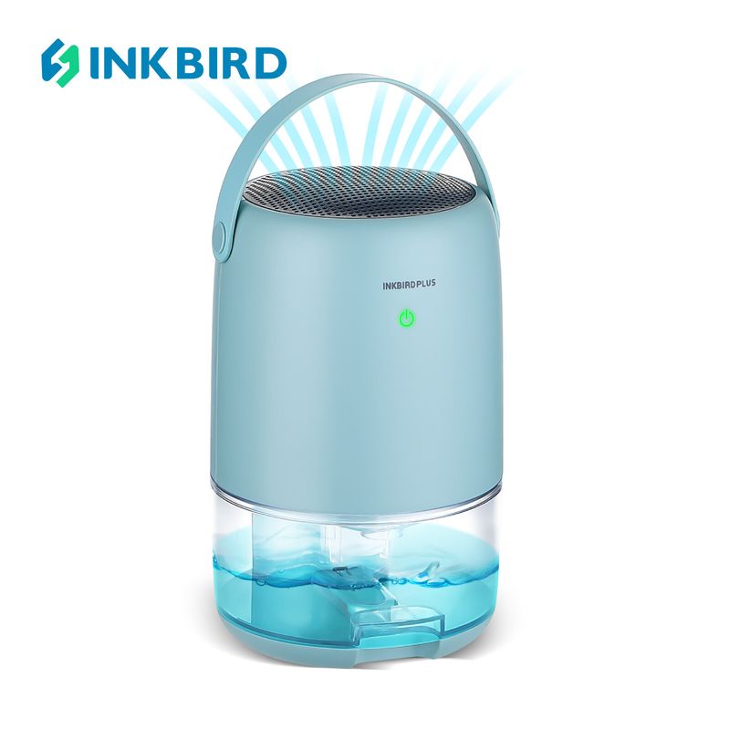 INKBIRD เครื่องลดความชื้นในแอร์ปั๊มพ์เสียงเงียบพิเศษขนาด1100มล. พร้อมเครื่องลดความชื้นระบบไฟฟ้า7ไฟ LED สีสำหรับเสื้อผ้าแห้งในบ้านและห้องน้ำ