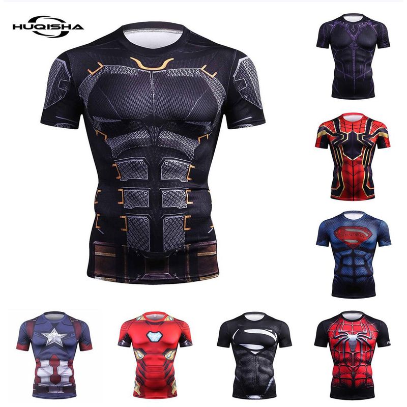 ใหม่เสื้อยืดลําลองแฟชั่นสําหรับผู้ชายแขนสั้นคอกลมพิมพ์ลาย Superhero