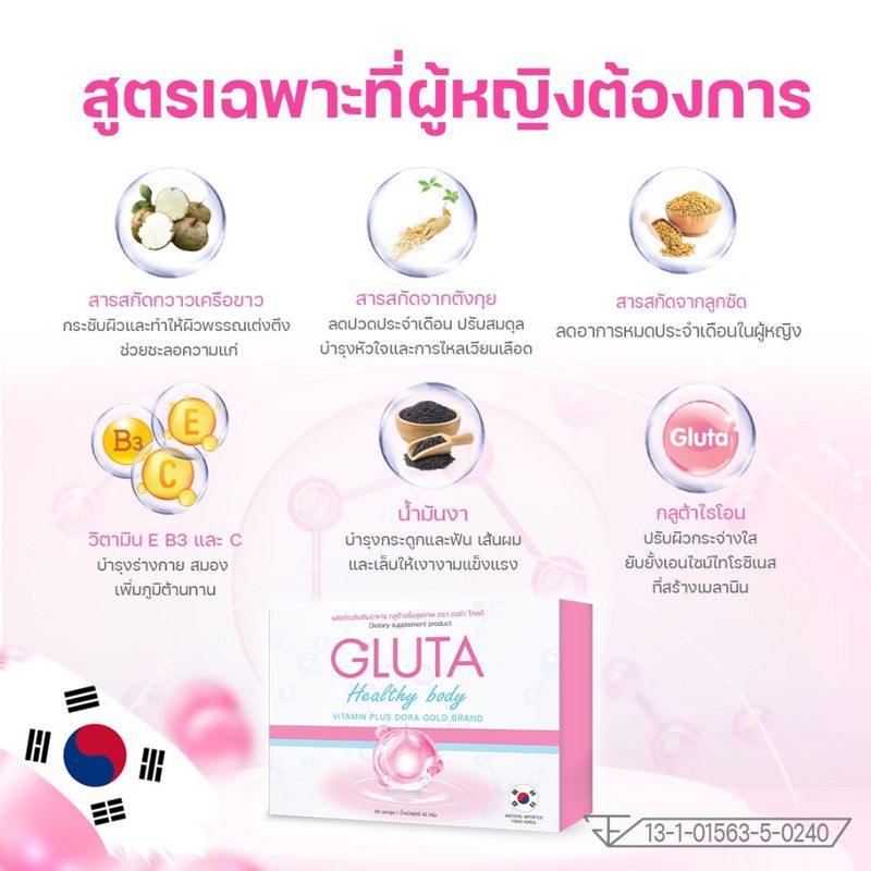 💓ลดปวดประจำเดือ นำเข้าจากเกาหลี Gluta vitamin plus กลูต้าผิวขาวเพื่อสุขภาพ ลดปวดประจำเดือน ในกล่องเดียว✨สูตรสาวเกาหลีกิน