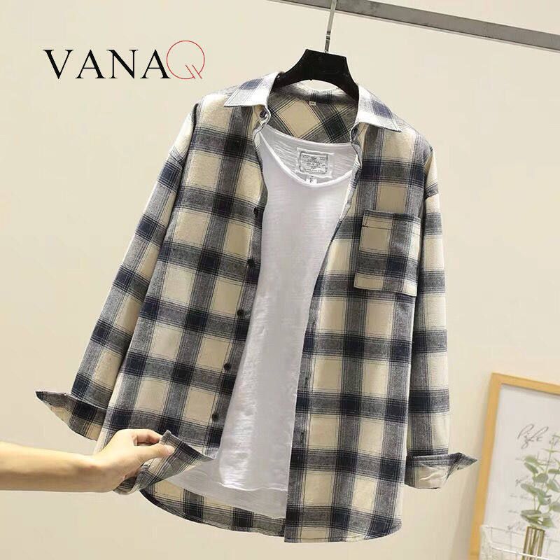 VANAQเสื้อเชิ้ตลายสก๊อตสำหรับทั้งหญิงและชายCasualเสื้อคู่สวมใส่แขนยาวแนวโน้มแฟชั่นฤดูใบไม้ผลิและฤดูใบไม้ร่วงหลวมขนาดใหญ่เสื้อลำลอง