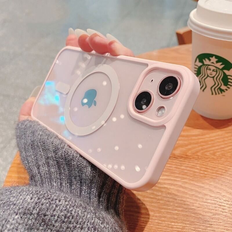 เคสกันกระแทกสำหรับ iPhone 11 12 13 14 Pro Max 7 8 Plus X XS เคสชาร์จไร้สายแม่เหล็กสีม่วงใส