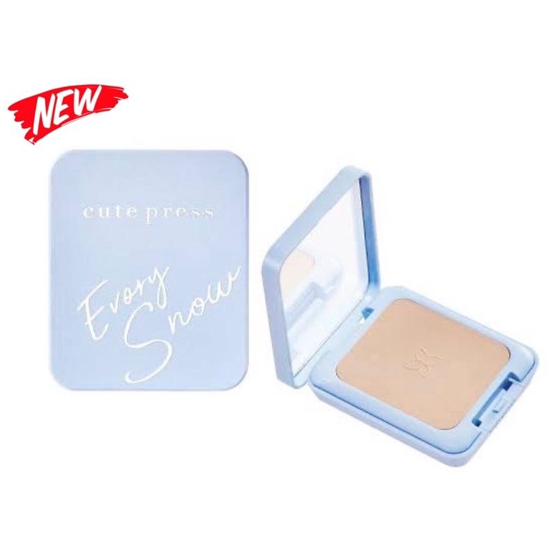 โฉมใหม่ Cute Press แป้งผสมรองพื้นคิวเพรส สีฟ้า อิเวอร์รี่ สโนว์ Evory Snow Whitening & Oil Control ขนาด 12g