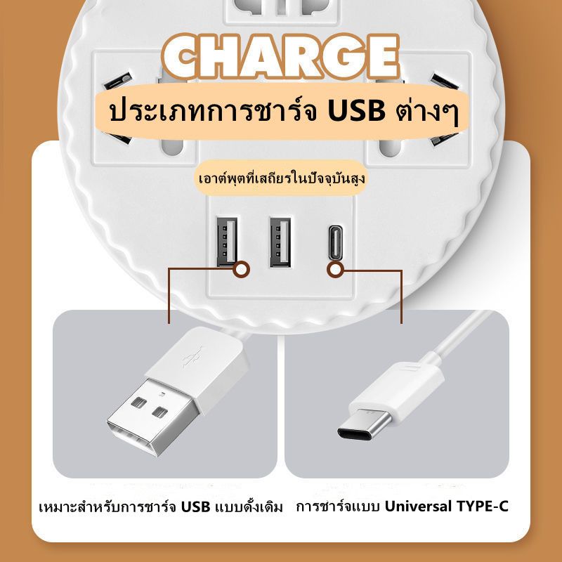 ปลั๊กไฟ 3 เมตร ปลั๊กไฟต่อพ่วง 3ช่องเสียบ 3 USB กำลังไฟ 2500W ปลั๊กไฟ 3 ตา ปลั๊กพ่วง 1 สวิทซ์เปิดปิด ทนต่อการใช้งาน