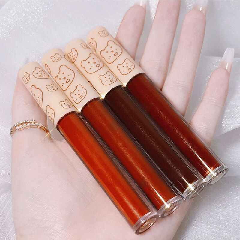 4สี Matte ลิปสีอ่อนความชุ่มขื้นติดทนนานลิปกลอส Dark Lip Tint ชุดสัก Liptint ของเหลวลิปเคลือบริมฝีปาก