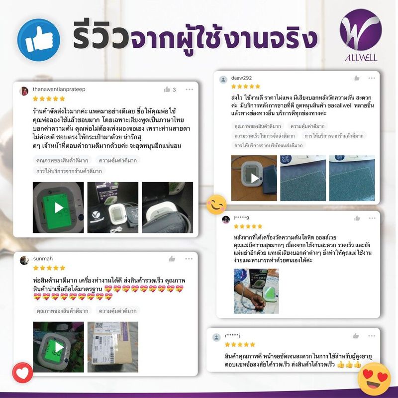 ALLWELL เครื่องวัดความดัน เสียงพูดภาษาไทย หน้าจอเปลี่ยนสี เครื่องวัดความดันโลหิต ALLWELL รุ่น BSX-593