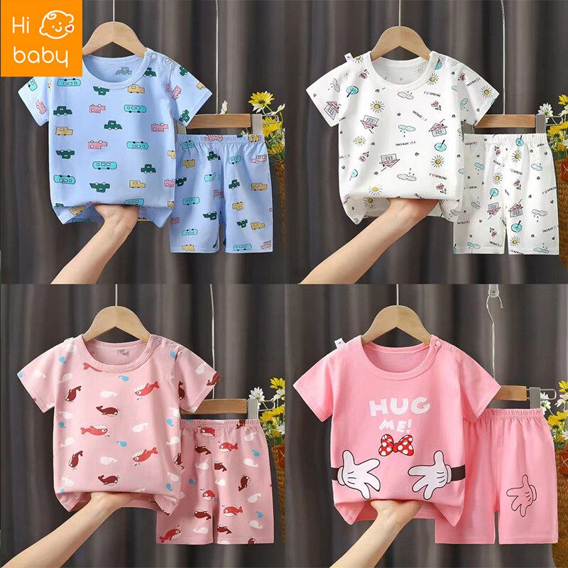 Childrens Short-Sleeved Shorts Suit Children Summer Baby Cotton Underwear Boys and Girls round Neck T-shirt