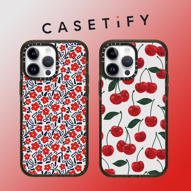 Casetify Retro สีแดงดอกไม ้ สตรอเบอร ์ รี ่ เชอร ์ รี ่ อะคริลิคสําหรับiPhone 15 Pro Max 14 ProMax 13 12 12Pro 11 กันกระแทกโทรศัพท ์ ขอบนุ ่ มกรณีแข ็ งโทรศัพท ์ มือถือป ้ องกันกรณี