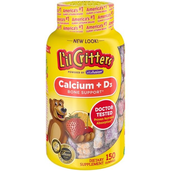 Lil Critters แคลเซียมและวิตามินดี 3 เหนียว กระดูก 150 แคปซูล เด็กเด็ก Calcium & Vitamin D3 Gummy Bone Support Child