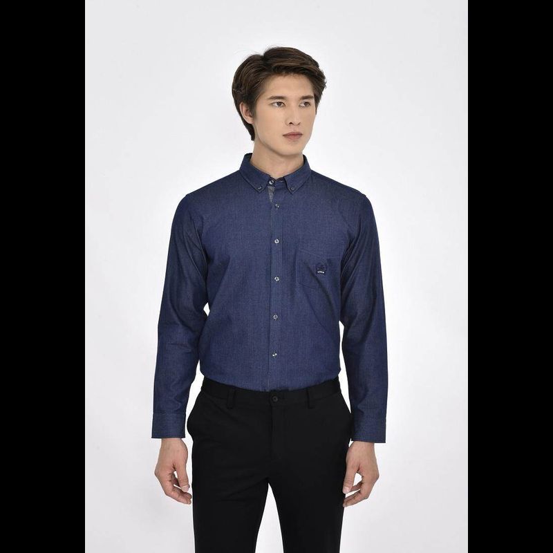 ARROW SOFT JEAN SHIRT - เนื้อยีนส์บาง สวมใส่สบาย- เสื้อเชิ้ตลำลองแขนยาวสีกรม ทรง SLIM FIT รหัส MACS774W2CRNV