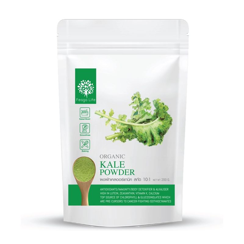 ผงผักเคล ออร์แกนิค เข้มข้น 10x KALE POWDER ผง Superfood ยี่ห้อ Feaga Life 200 กรัม