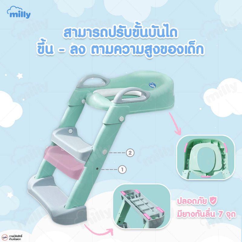 milly บันไดชักโครกเกรดพรีเมี่ยม ฝารองนั่งชักโครก สำหรับเด็ก บันไดปีนชักโครก