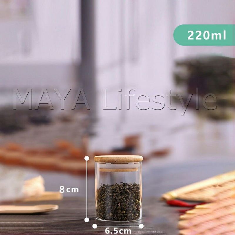 MAYA โหลแก้วฝาไม้  ฝากันความชื้นเป็นไม้ไผ่ โหลพาสต้า  Borosilicate Glass Storage Tank