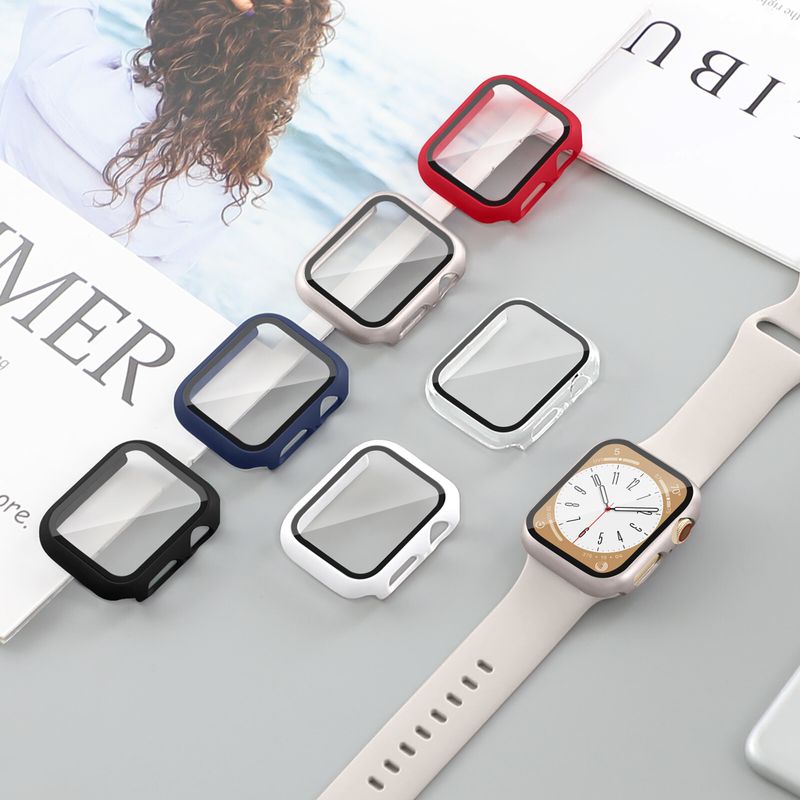 เคสสำหรับ Apple Watch Series 9ขนาด45มม. 41มม. 44มม. 40มม. 42มม. 38มม. กันชนเคส IWatch พร้อมกระจกเทมเปอร์ปกป้องหน้าจอสำหรับ Apple Watch Series 9 8 7 6 5 4 3 2 1 SE2 SE