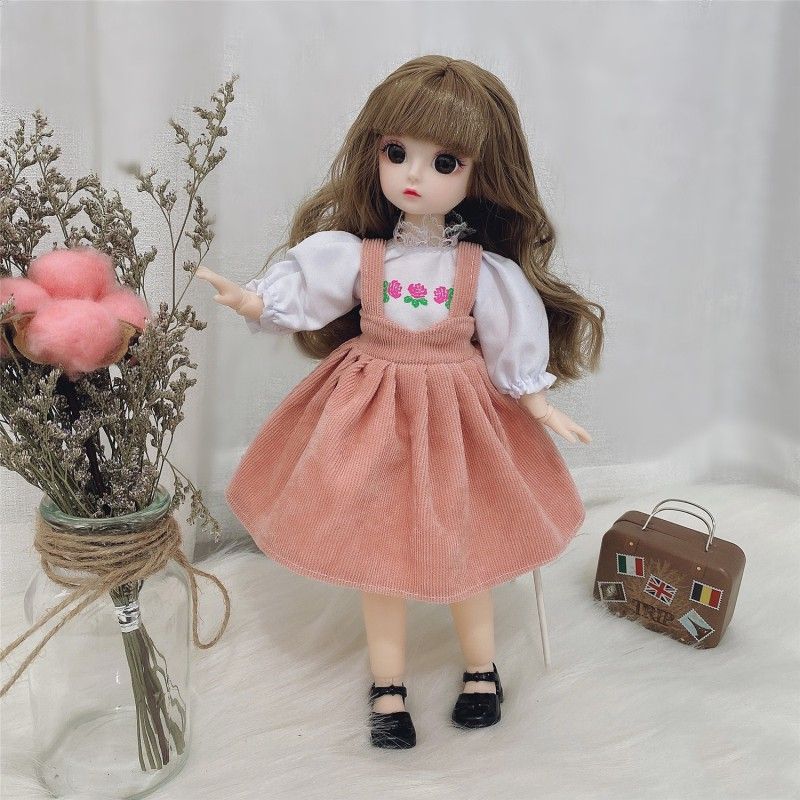 Bjd Doll 12 Joints 1/6 Girls Dress 3D ตาตุ๊กตาสีน้ําตาลพร้อมรองเท้าของเล่นสําหรับเด็ก 30ซม.