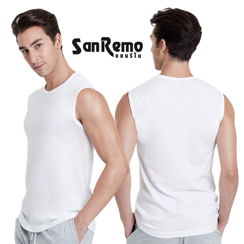 Sanremo เสื้อกล้าม ผู้ชาย แซนรีโม แขนกุด บ่าใหญ่ นุ่มสบาย เนื้อละเอียด ระบายเหงื่อดี สีขาว ONIS-SCT4-WH