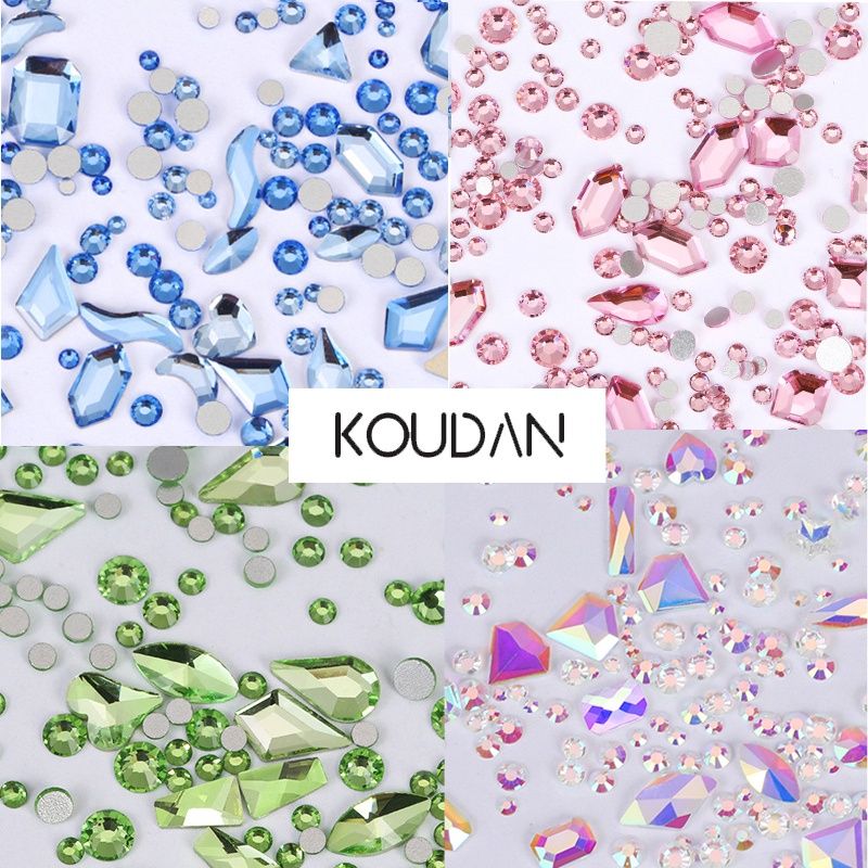 Koudan สติกเกอร์คริสตัล พลอยเทียม 3D ด้านหลังแบน สีม่วง สีชมพู สําหรับตกแต่งเล็บเจล 100 ชิ้น