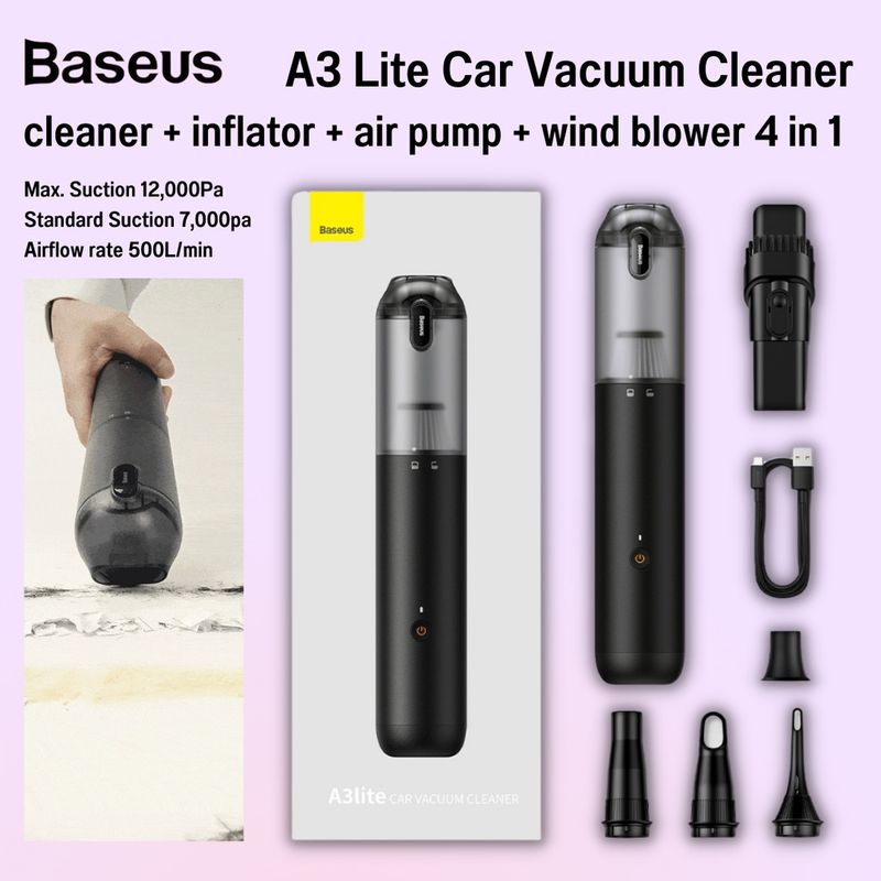 Baseus A3 Lite เครื่องดูดฝุ่นไร้สาย 12000Pa  Air Pump เครื่องดูดฝุ่นในรถยนต์  Car Vacuum Cleaner