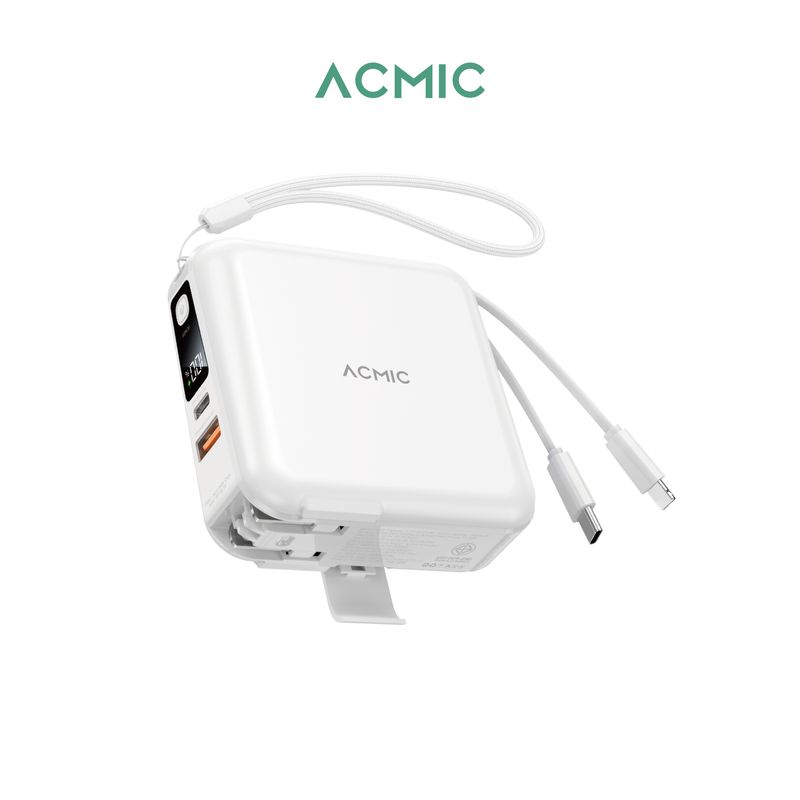 [รับประกัน 2 ปี] ACMIC A15 Powerbank 15000mAh แถมสายคล้องในกล่อง พาวเวอร์แบงค์ชาร์จเร็ว PD20W มีสายในตัว Type-C, L-cable หน้าจอ LED พร้อมส่ง