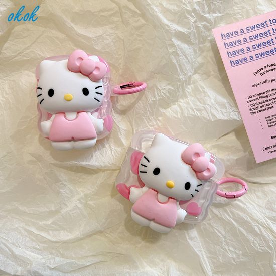 OKOK เคสแอร์พอดส์ Hello Kitty แบบสามมิติสำหรับ Airpods 1 2 3 Pro I7 I12อุปกรณ์เสริมหูฟังบลูทูธไร้สายสำหรับ AirPods กล่องชาร์จหูฟังแบบมีจี้