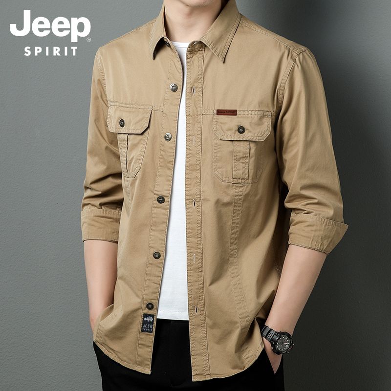 JEEP SPIRIT เสื้อแขนยาวผู้ชายเสื้อโค้ทคาร์โก้อเมริกันใหม่ล่าสุดผ้าคอตตอน100% แฟชั่น8XL เสื้อโอเวอร์ไซส์