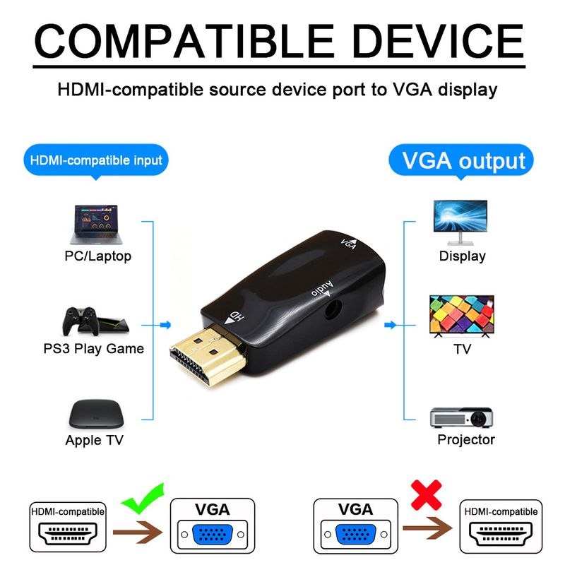 【ประเทศไทยพร้อมส่ง】HDMI TO VGA หัวแปลงhdmi to vga ตัวแปลงสาย HDMI เป็น VGA (F) + Audio Converter HDMI TO VGA (F) + Audio / D-PHONE