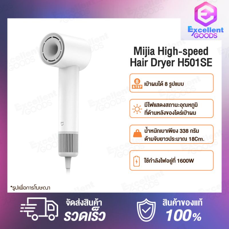 Xiaomi Mijia High Speed Hair Dryer H501 ไดร์เป่าผม เครื่องเป่าผมไฟฟ้าเครื่องเป่าผม 1600W 110000 RPM ไอออนลบ ปรับแรงลมได้ 2 ระดับ 4 โหมดการทำงาน ไดร์เป่าผมไร้ใบพัด ไดร์ อุปกร์ทำผม