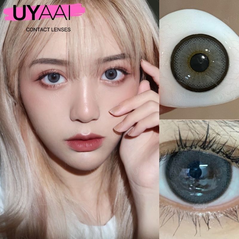 Uyaai คอนแทคเลนส์สายตาสั้น -0.00~-5.00 คอนแทคเลนส์ gray 14.2 มม. 2 ชิ้น ต่อคู่