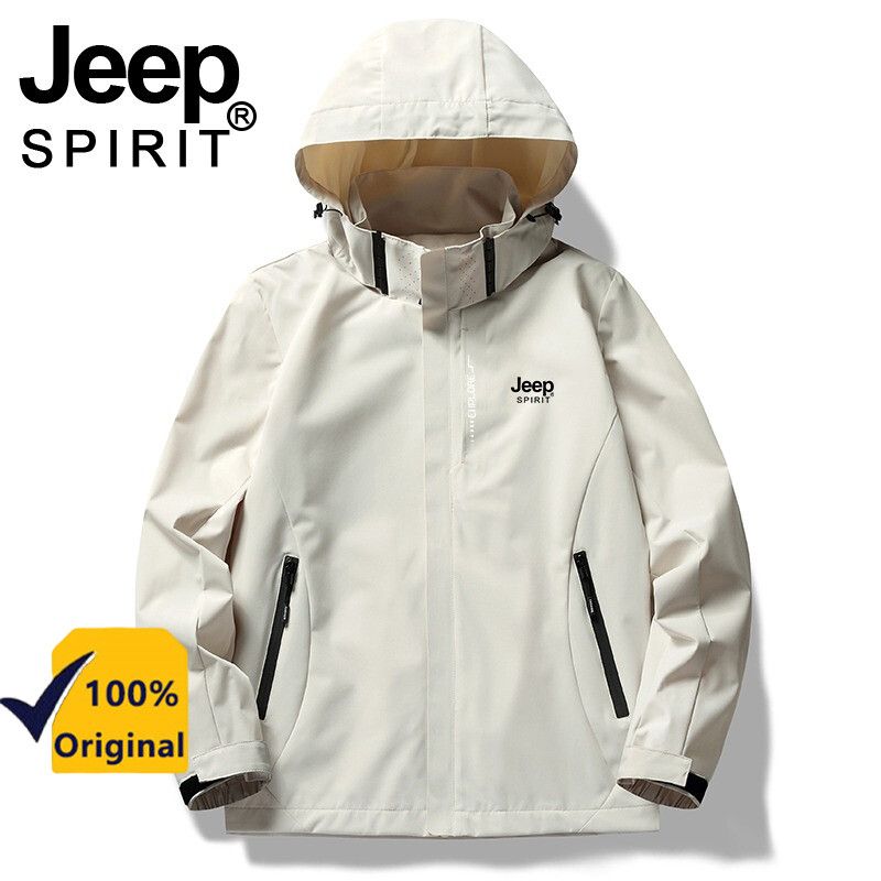 Jeep Spirit เสื้อกันลมกลางแจ้งชุดสกีสำหรับผู้ชาย,เสื้อแจ็คเก็ตลำลองผู้ชายพร้อมกระเป๋าแบรนด์อินเทรนด์ฤดูใบไม้ผลิและฤดูใบไม้ร่วงกันลม