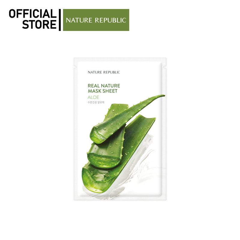 NATURE REPUBLIC REAL NATURE ALOE MASK SHEET (23ML) มาส์กหน้าบำรุงผิว สูตรว่านหางจระเข้