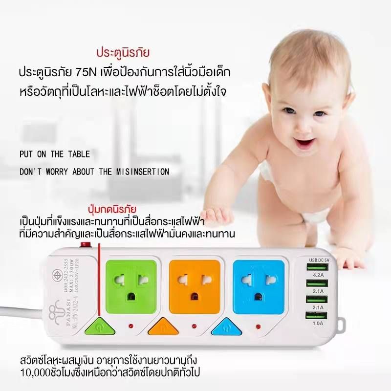 PANASI ปลั๊กไฟ มอก แท้ USB 5ช่อง 4USB สาย 3 5 8 เมตร ปลั๊กไฟ ปลั๊กสามตา ปลั๊ก ปลั๊กพ่วง ปลั๊กสายต่อพ่วง รางปลั๊กไฟ ปลั๊ก3ตา ปลั๊กพ่วง