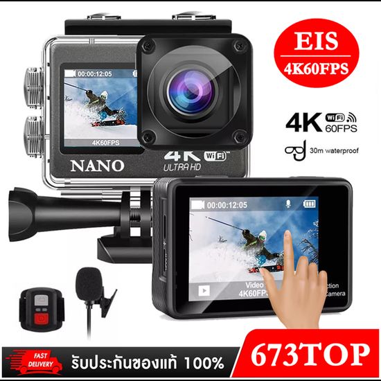 กล้องแอ็คชั่นแคม หน้าจอระบบสัมผัส 1จอ 2จอ มีระบบกันสั่นล่าสุด  4K 60fps 24MP Action Camera EIS Stabilization Underwater 40M Waterproof Sport Camera