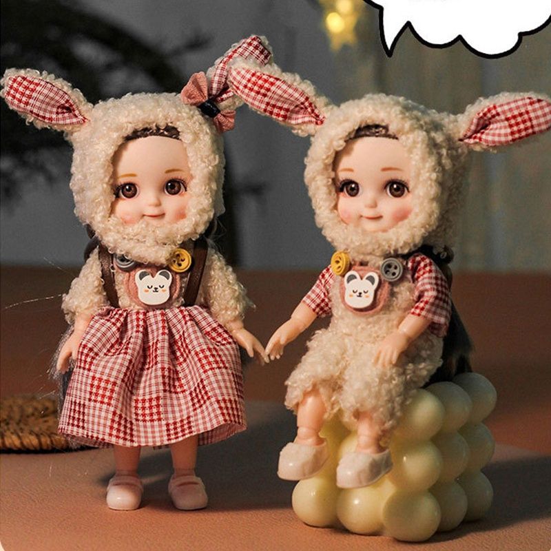 ตุ๊กตา Bjd Doll 16 ซม. ข้อต่อขยับได้ 13 ข้อต่อ รูปใบหน้ายิ้มน่ารัก และหูกระต่าย ของเล่นสําหรับเด็ก