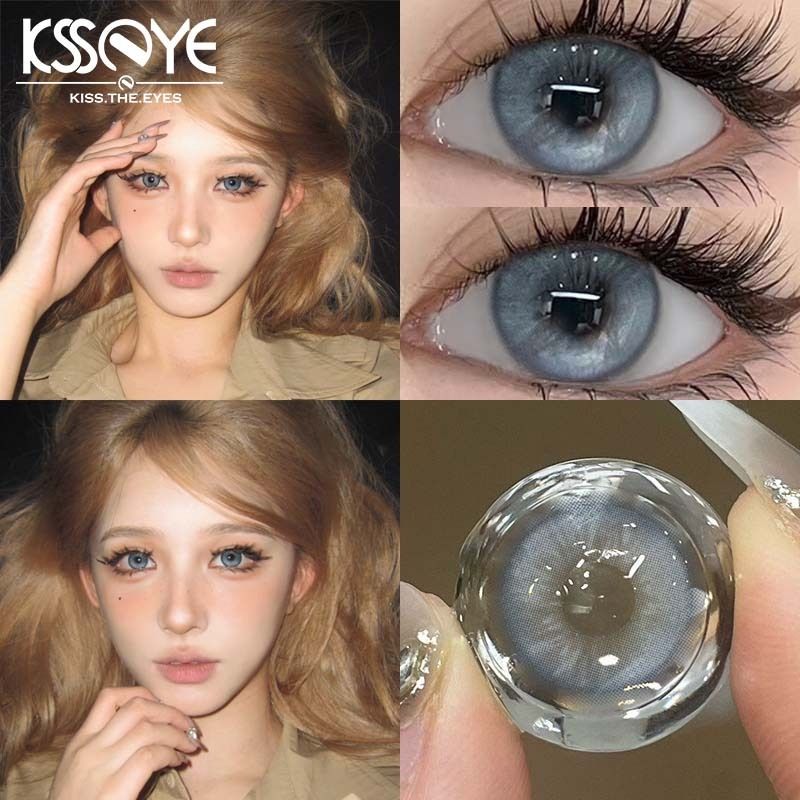 (COD) Ksseye คอนแทคเลนส์ 0.0~-8.00 นิ่ม สีฟ้า เทา 14.2 มม. สไตล์เกาหลี 2 ชิ้น