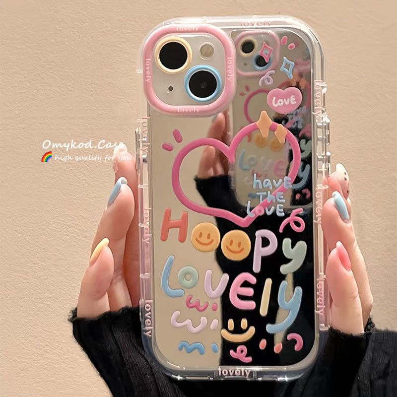 🌈Ready Stock🏆OPPO A18 A38 A15 A16 A17 A58 A57 A54 A53 A79 A7 A3S Cartoon Cute Patterns Advanced Minimalist Mirror Phone Case Anti Drop Protective Case