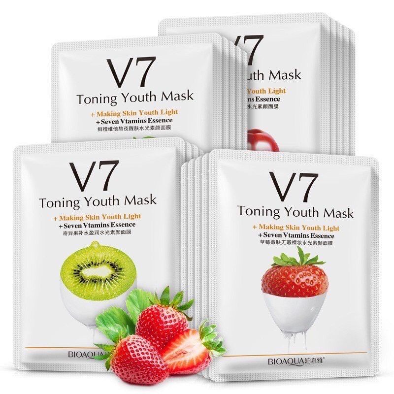 มาส์กหน้าV7 Toning Youth Mask  หน้าใสเพิ่มความชุ่มชื่นให้กับผิว มีวิตามินรวม 7 ชนิด ผิวเนียนนุ่มชุ่มชื้น