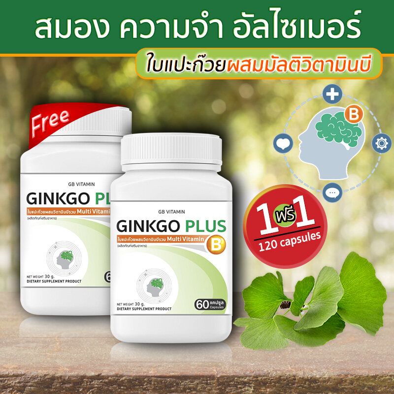 🔥 ส่งฟรี! ส่งไว 🔥 GB Ginkgo Plus-B อาหารเสริม ใบแปะก๊วยผสมวิตามินบีรวม สารสกัดใบแปะก๊วย 1 แถม 1 (120 แคปซูล)