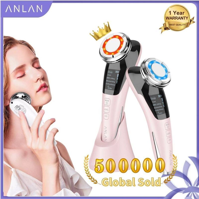 ANLAN EMS เครื่องนวดหน้า ระบบ ระบบสั่นนวดร้อน นวดเย็น แสง LED สีแดงสีฟ้า กระตุ้นการผลัดเซลล์และกระชับรูขุมขน