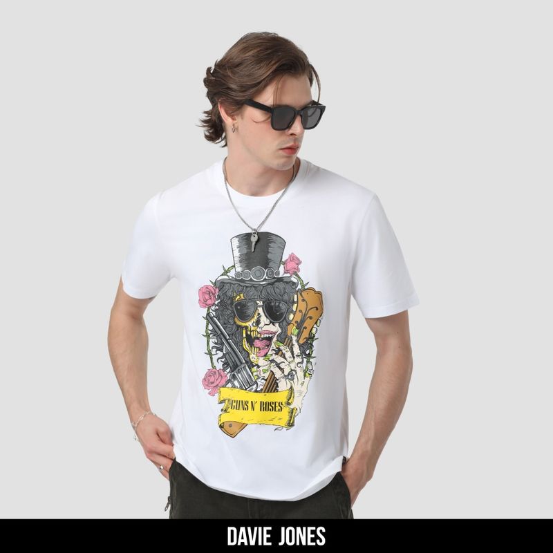 DAVIE JONES เสื้อยืด พิมพ์ลาย Graphic Regular Fit T-shirt TB0383 สีขาว