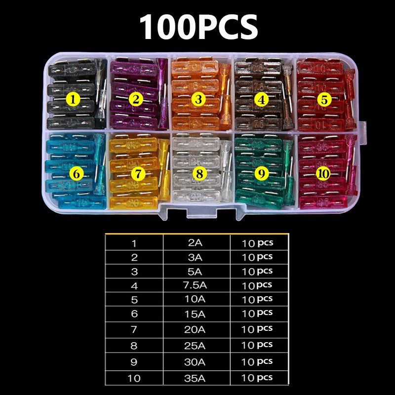 ชุดฟิวส์รถยนต์ 2-35A 100 ชิ้น พร้อมคลิปกล่อง