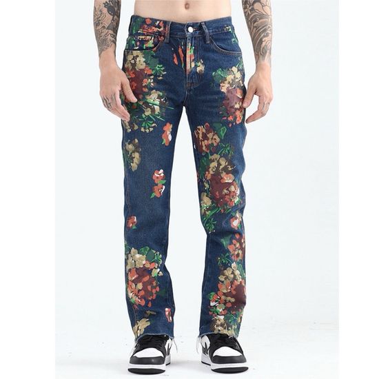 กางเกงยีนส์ทรงกระบอก floral painter jeans